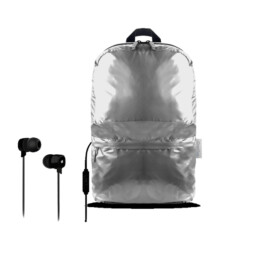 PURO BPPLUME1SIL Foldable Backpack + Stereo Headset, Silver | Puro