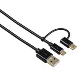 HAMA 54512 2in1 Micro USB Cable with USB-C Adapter, gold-plated, shielded, 1.00 m | Hama